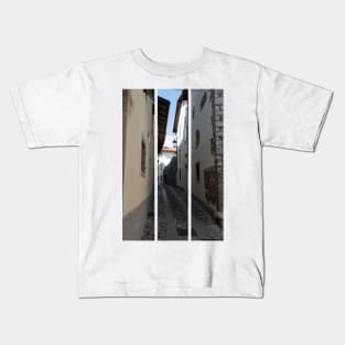 North Italy Life in the center of the lombard medieval city. Walking through narrow streets and walls. Sunny summer day. (vertical) Kids T-Shirt